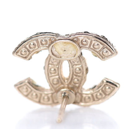 Chanel Metal Graduated Pearl Crystal CC Earrings Light Gold 4 of 7