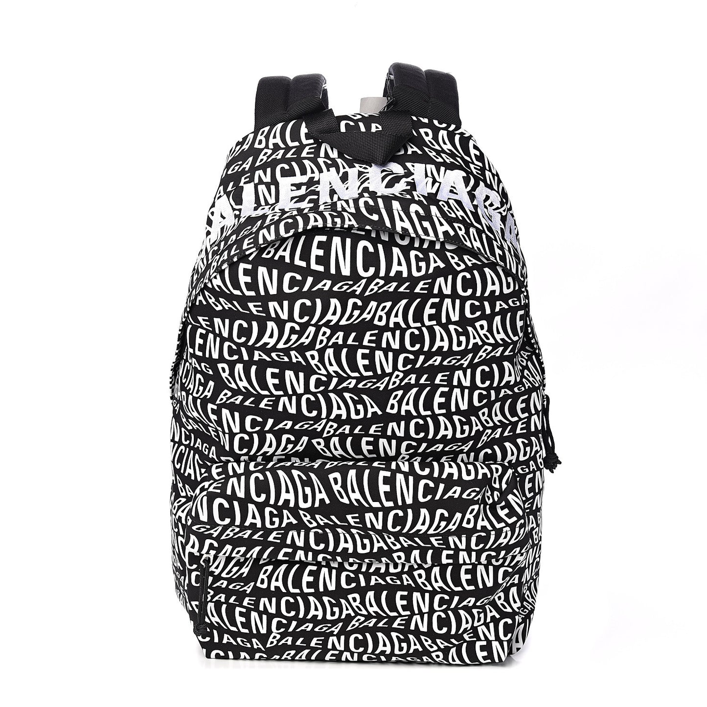 Nylon Wave Logo Printed Wheel Backpack Black White