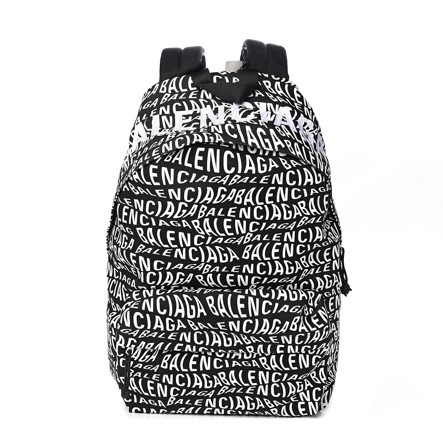 Balenciaga Nylon Wave Logo Printed Wheel Backpack Black White 1 of 10
