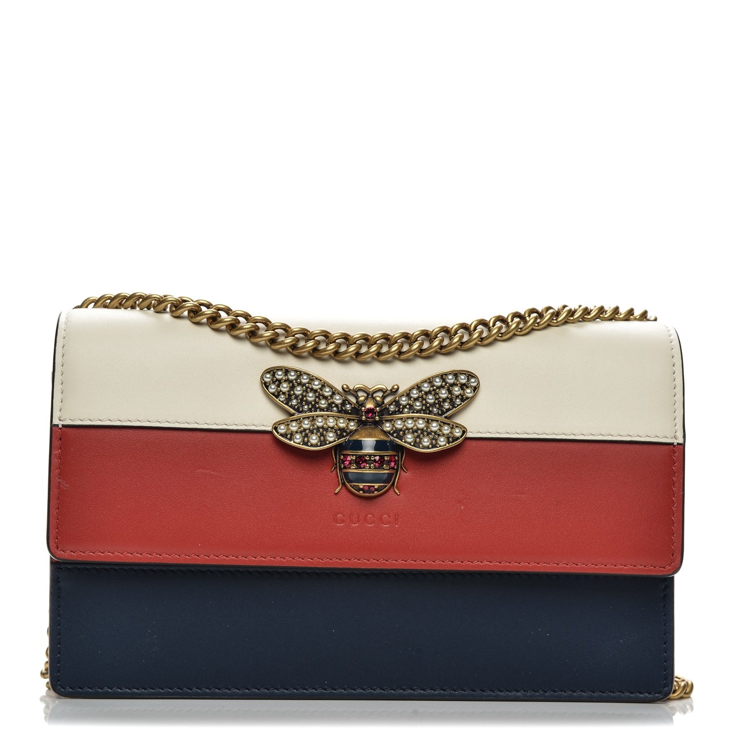 Calfskin Queen Margaret Chain Wallet Blue Agata Hibiscus Red Mystic White