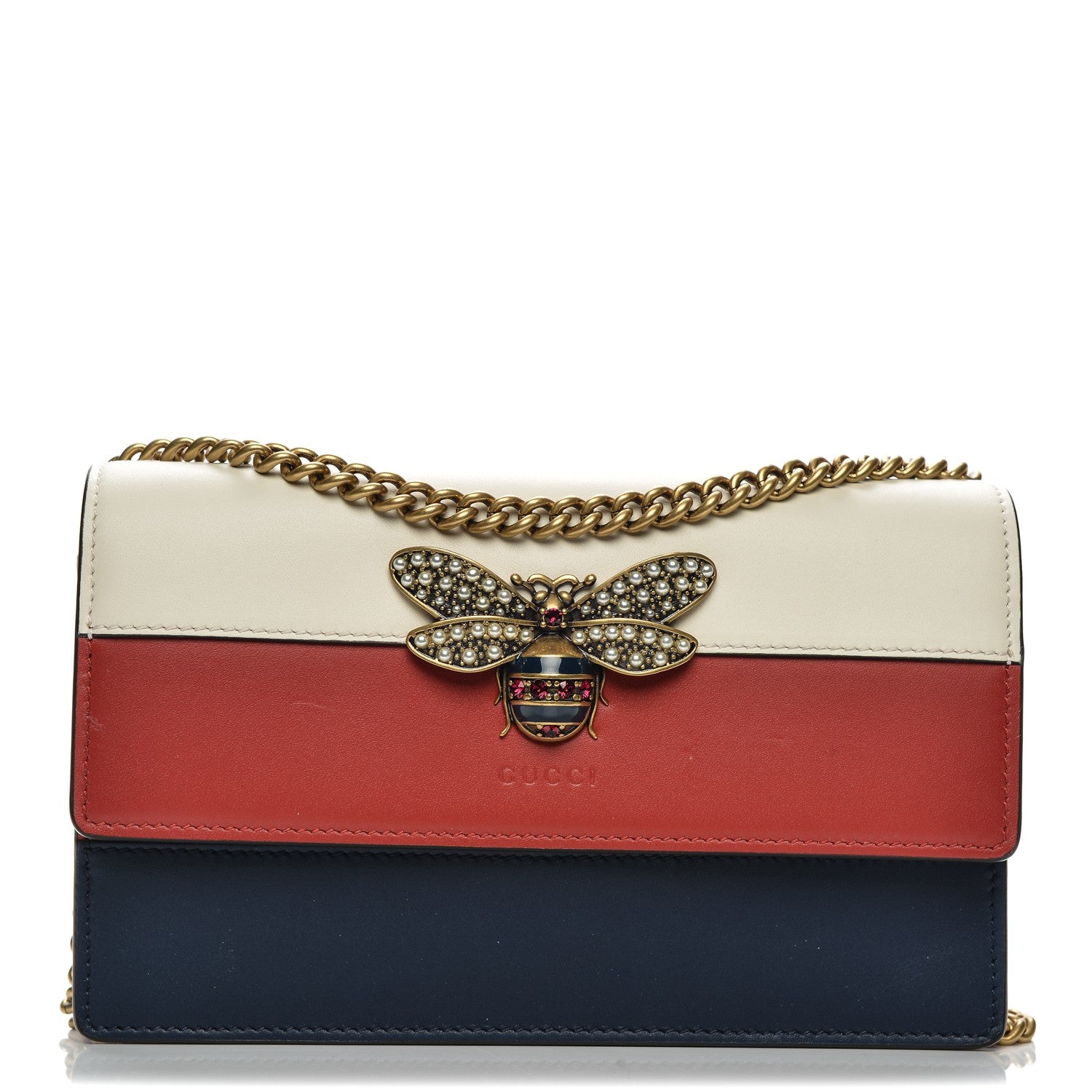 Gucci Calfskin Queen Margaret Chain Wallet Blue Agata Hibiscus Red Mystic White 1 of 18