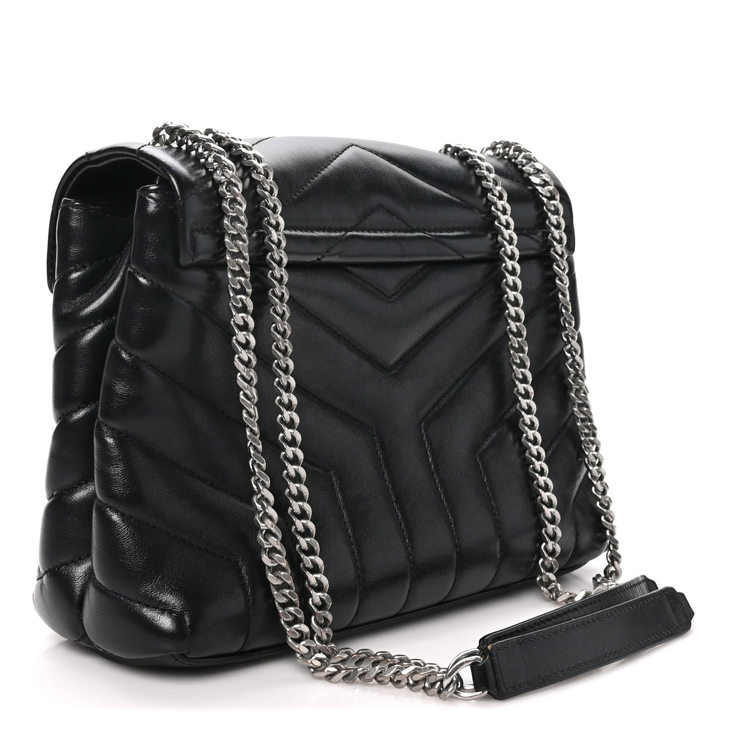Calfskin Y Quilted Monogram Small Loulou Chain Satchel Black