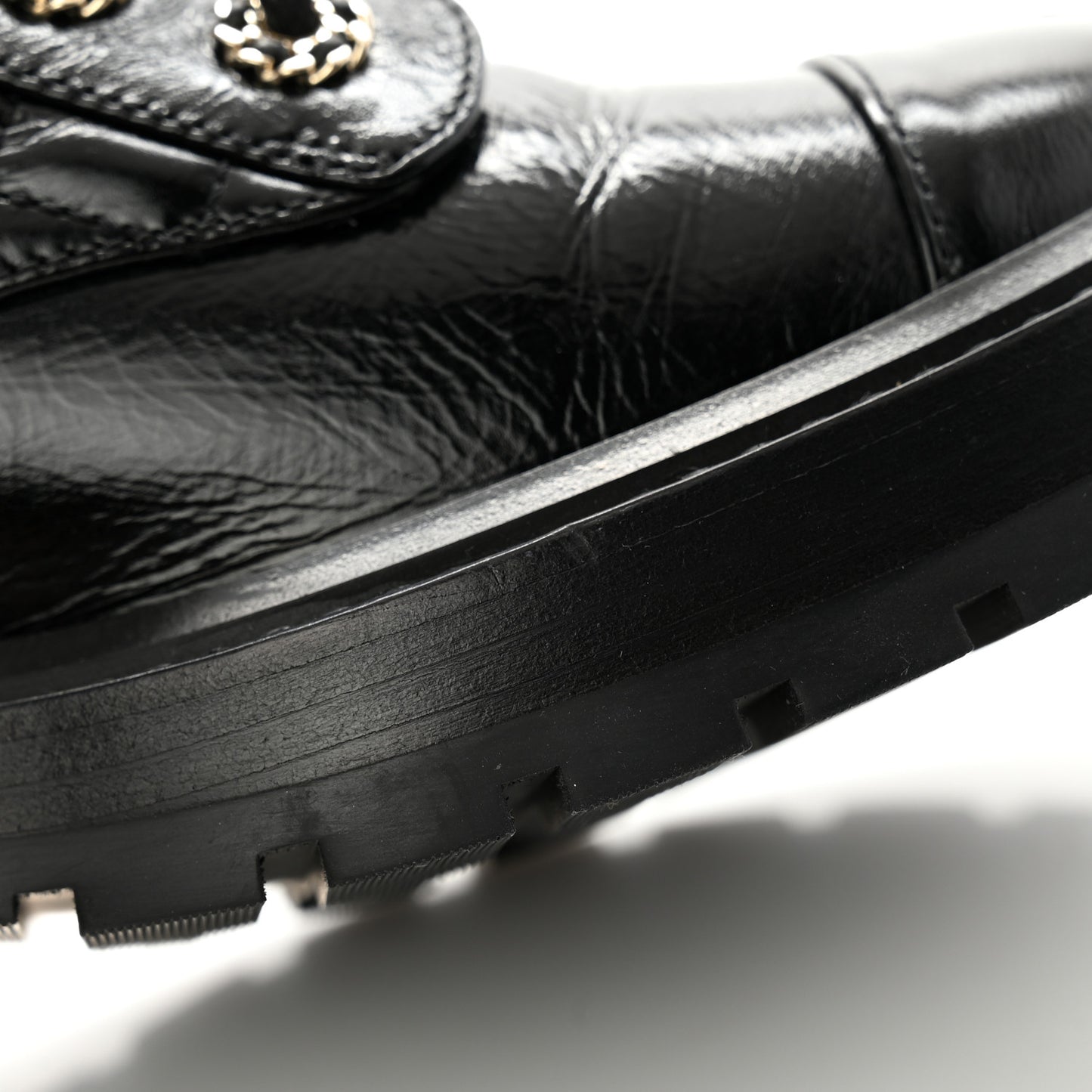 Shiny Calfskin Quilted Lace Up Combat Boots 37 Black