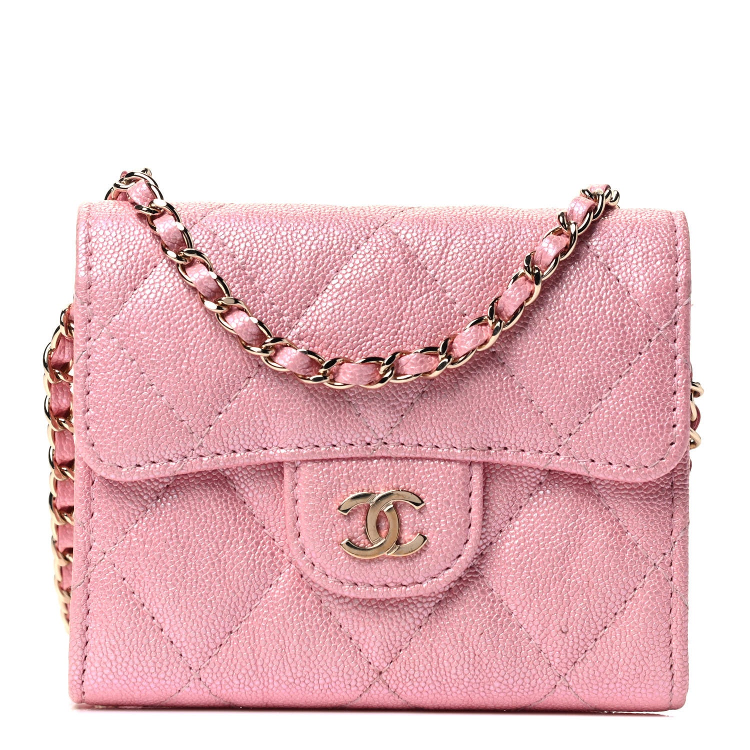 Chanel Iridescent Caviar Quilted Flap Card Holder On Chain Pink 1 of 4
