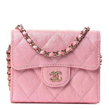 Chanel Iridescent Caviar Quilted Flap Card Holder On Chain Pink 1 of 4
