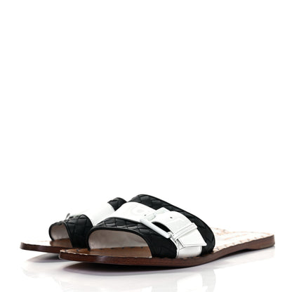 Bottega Veneta Nappa Intrecciato Patent Ravello Buckle Flat Sandals 38.5 Black White 3 of 7