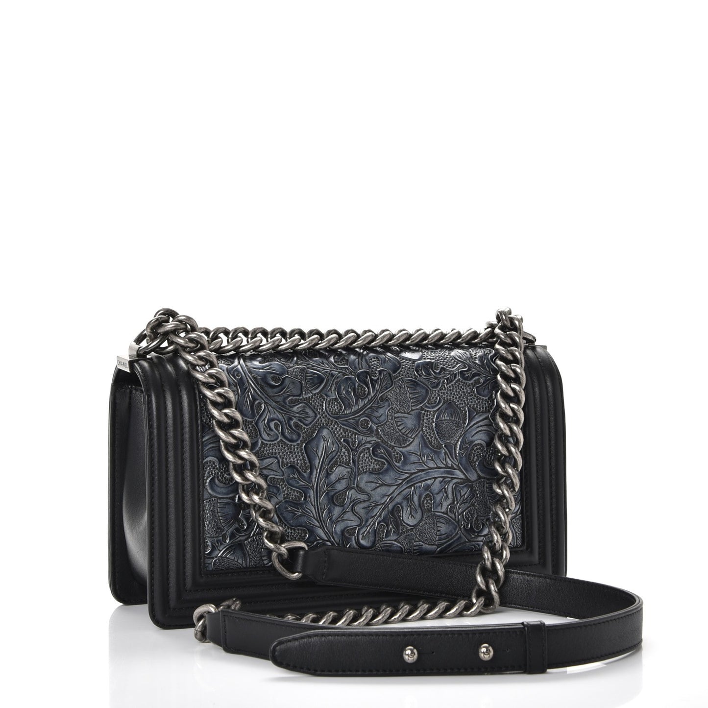 Calfskin Embossed Cordoba Medium Boy Flap Charcoal
