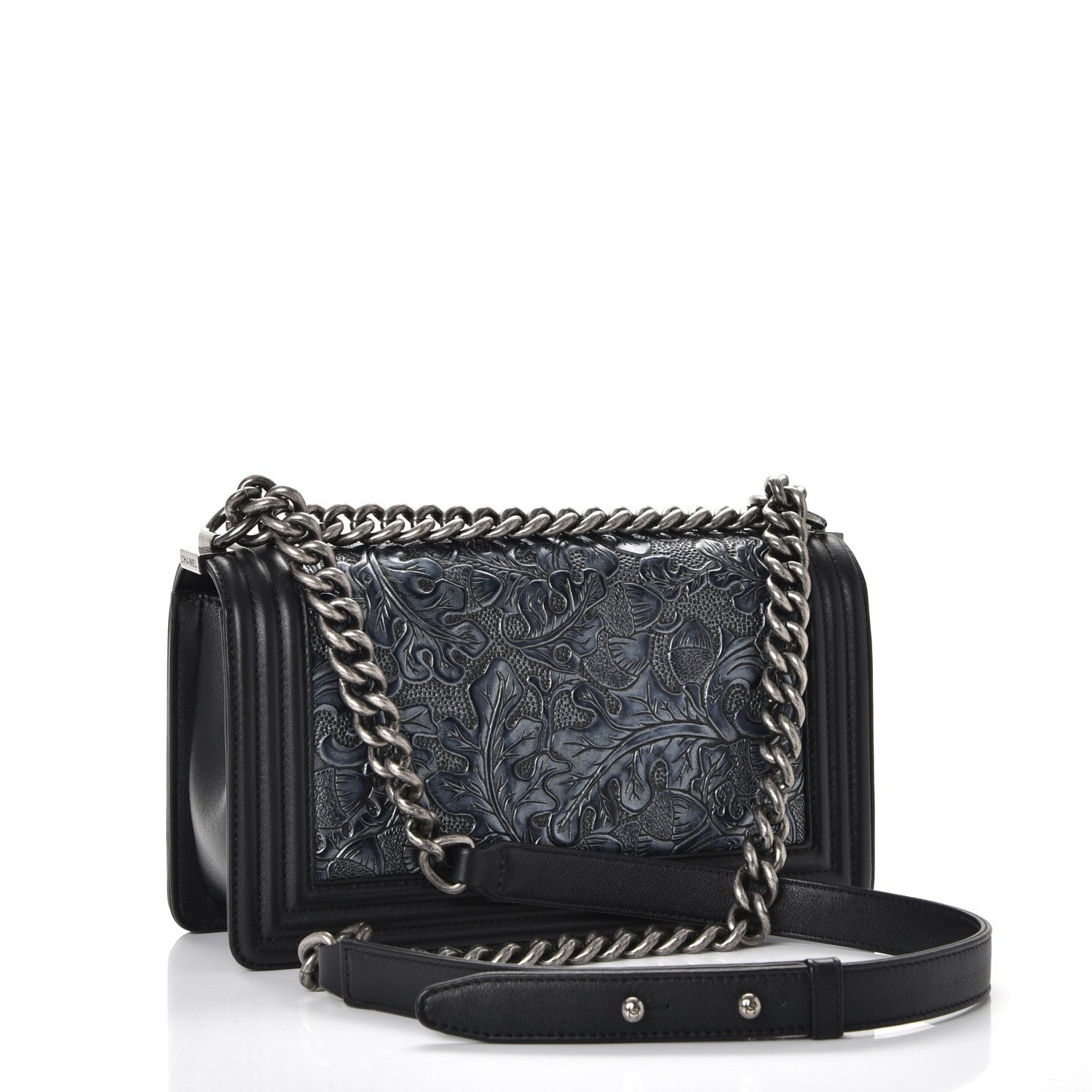 Chanel Calfskin Embossed Cordoba Medium Boy Flap Charcoal 3 of 8