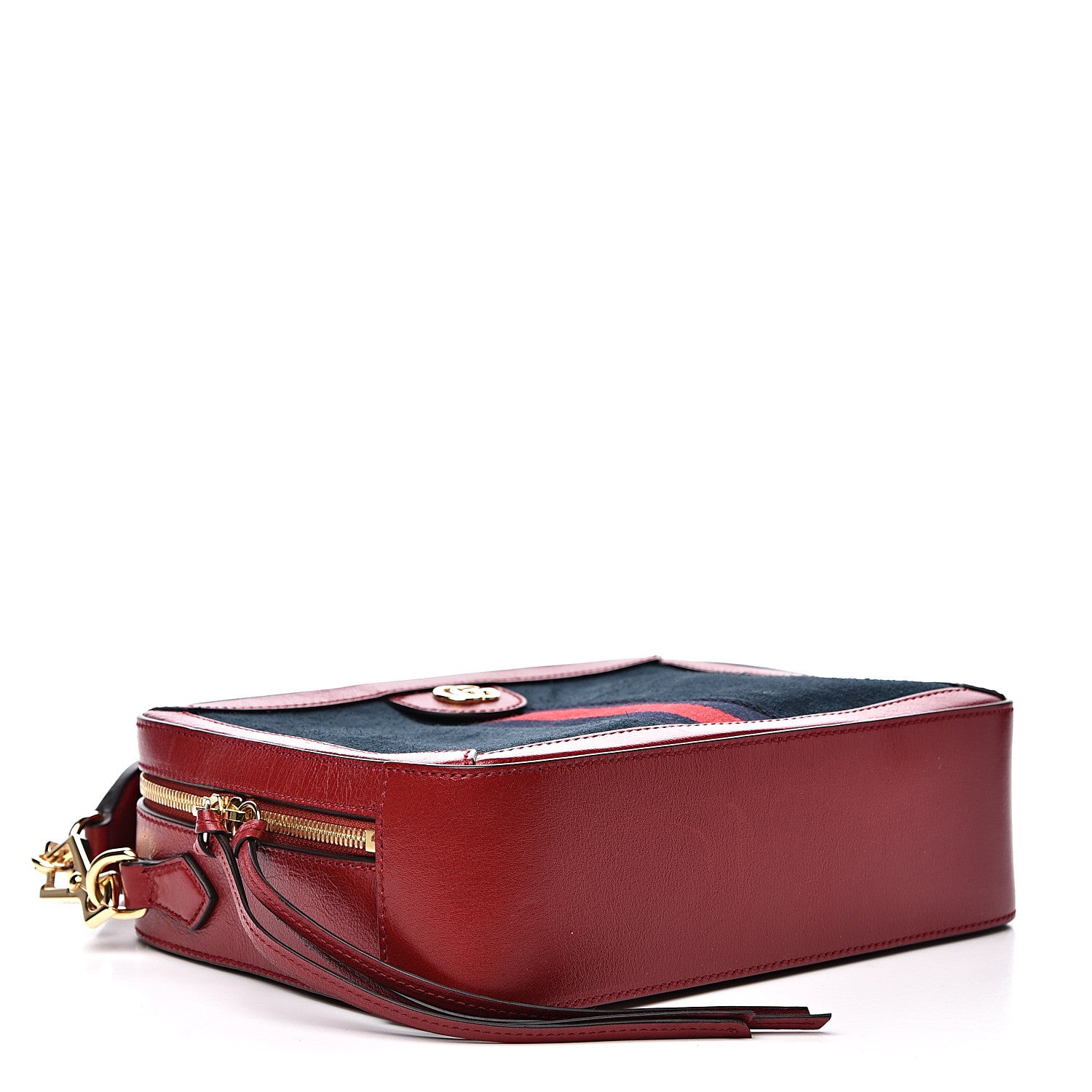 Gucci Suede Calfskin Web Small Ophidia Top Handle Shoulder Bag New Blue Romantic Cherry 3 of 12