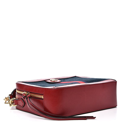 Gucci Suede Calfskin Web Small Ophidia Top Handle Shoulder Bag New Blue Romantic Cherry 3 of 12