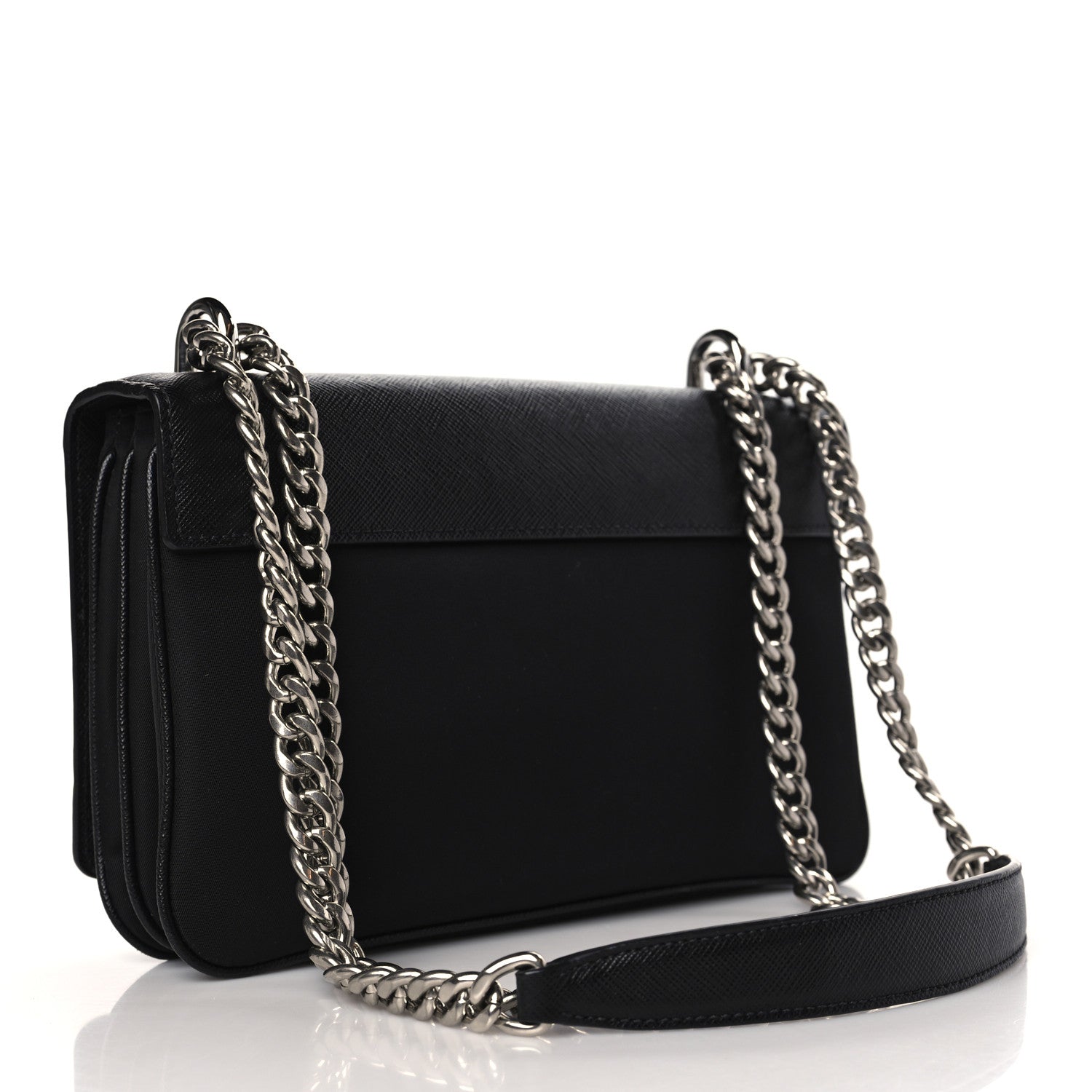 Prada Saffiano Tessuto Nylon Chain Shoulder Bag Black 3 of 8