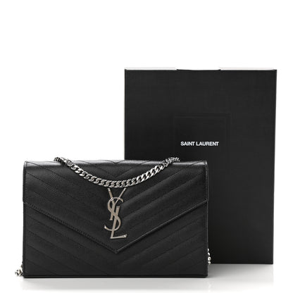 Saint Laurent Grain De Poudre Matelasse Chevron Monogram Chain Wallet Black 10 of 10