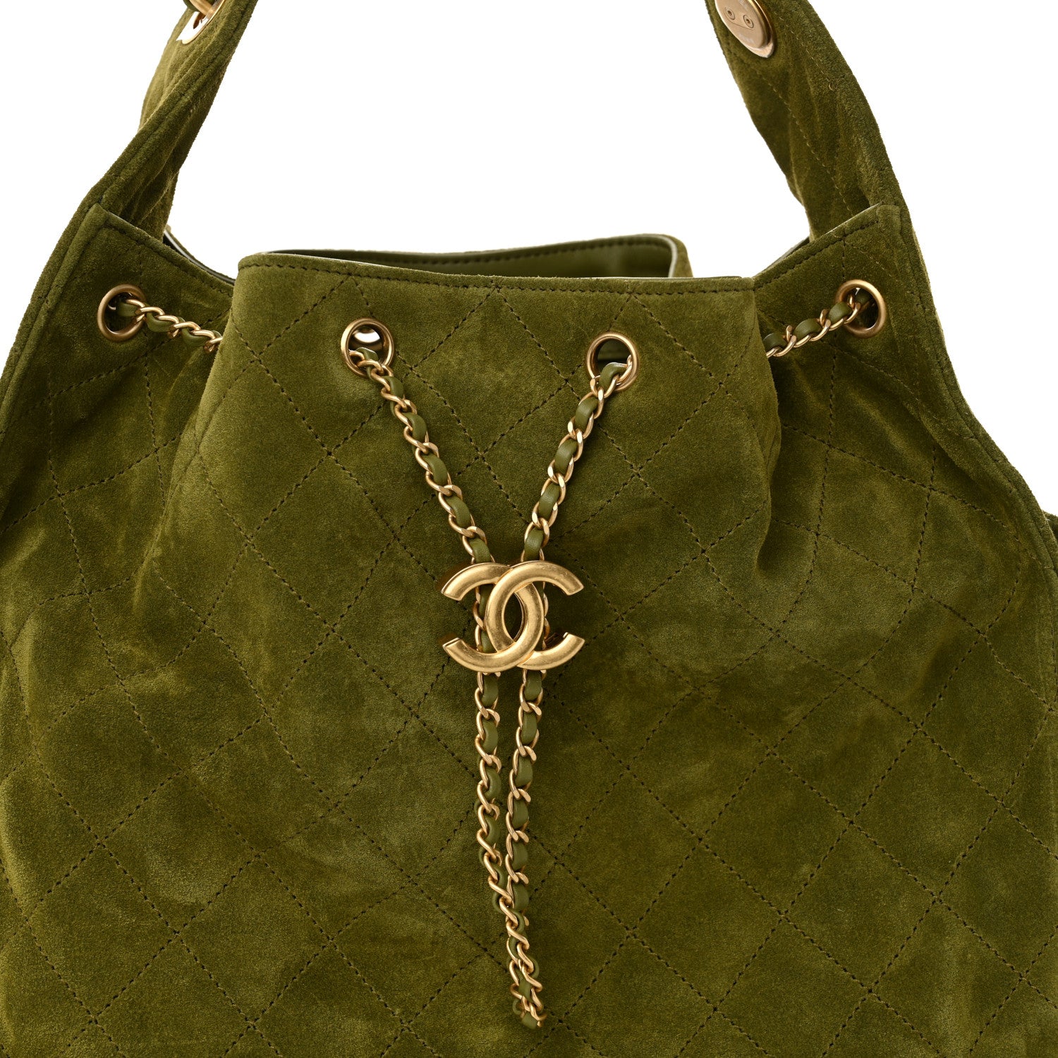 Chanel Suede Quilted Medium Chanel 25 Handbag Khaki 7 of 9