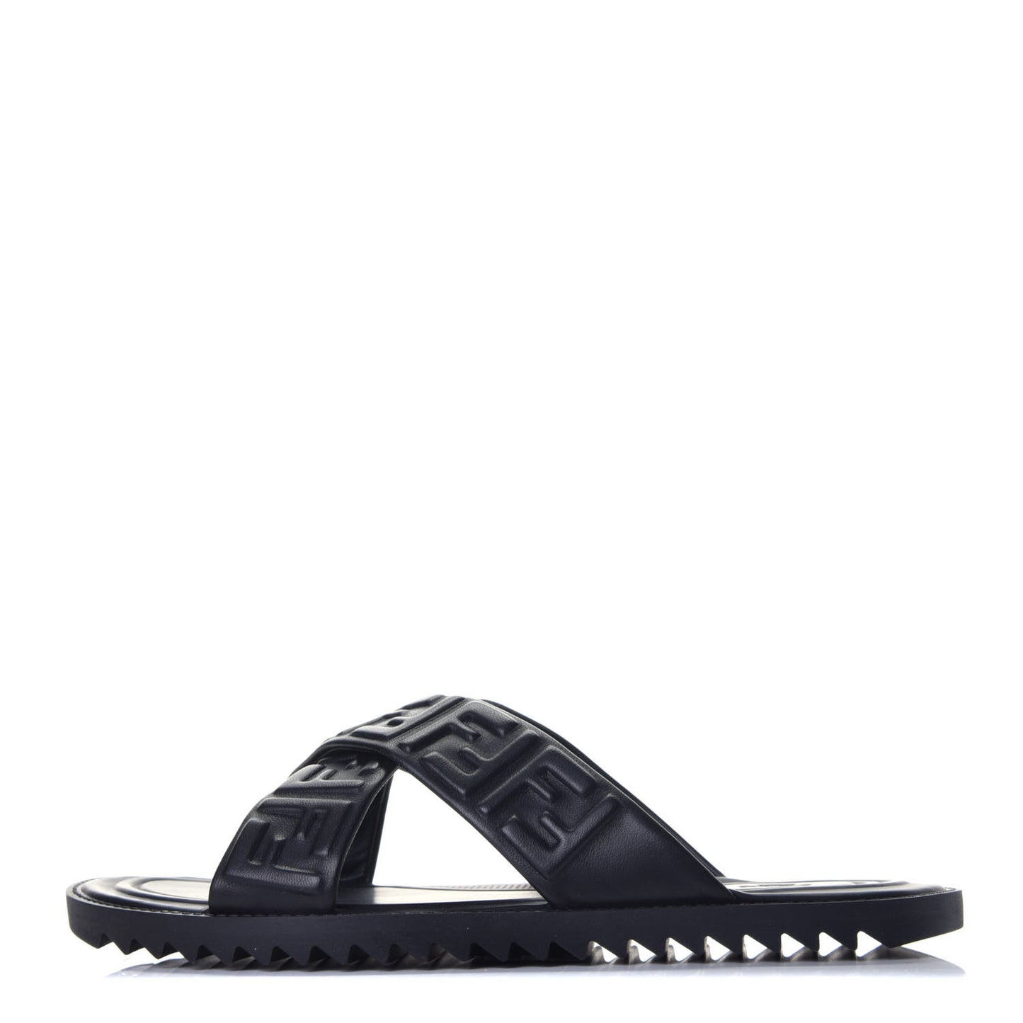 Nappa FF Embossed Mens Criss Cross Slide Sandals 6 Black