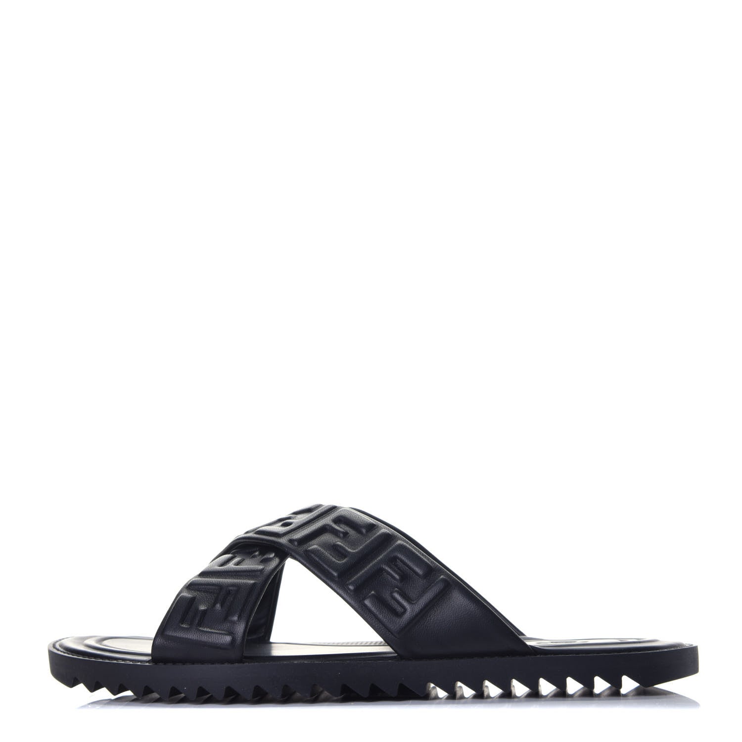 Fendi Nappa FF Embossed Mens Criss Cross Slide Sandals 6 Black 1 of 10