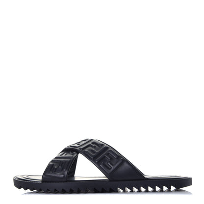Fendi Nappa FF Embossed Mens Criss Cross Slide Sandals 6 Black 1 of 10