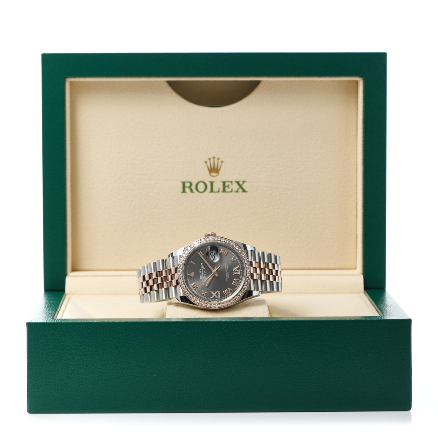 Stainless Steel 18K Everose Gold Diamond 36mm Oyster Perpetual Datejust Watch Rhodium Roman 126281RBR