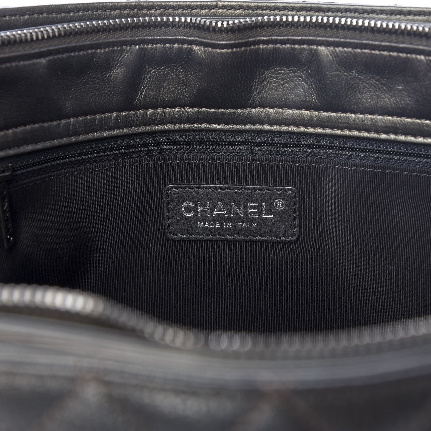 Metallic Goatskin Quilted Medium Rock In Rome Tote Charcoal