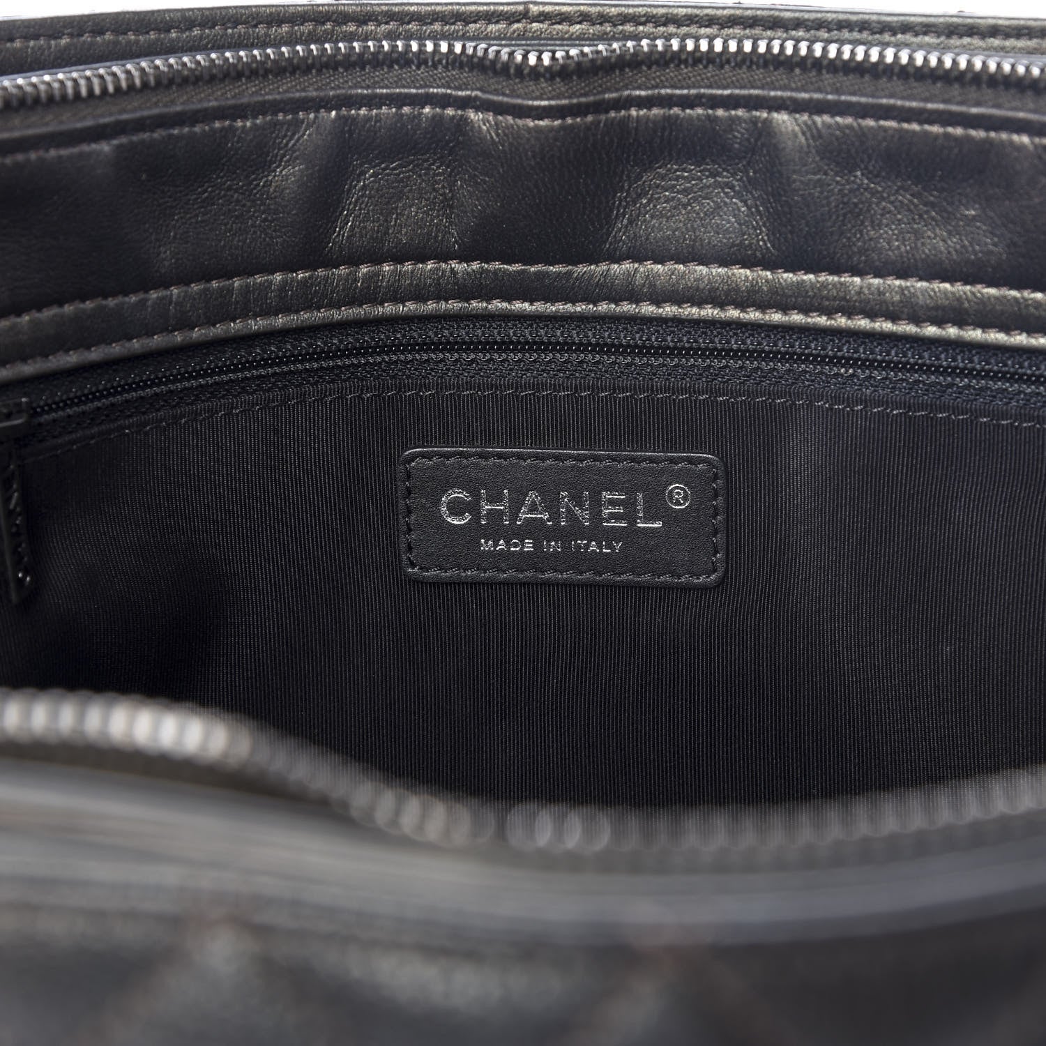 Chanel Metallic Goatskin Quilted Medium Rock In Rome Tote Charcoal 5 of 9