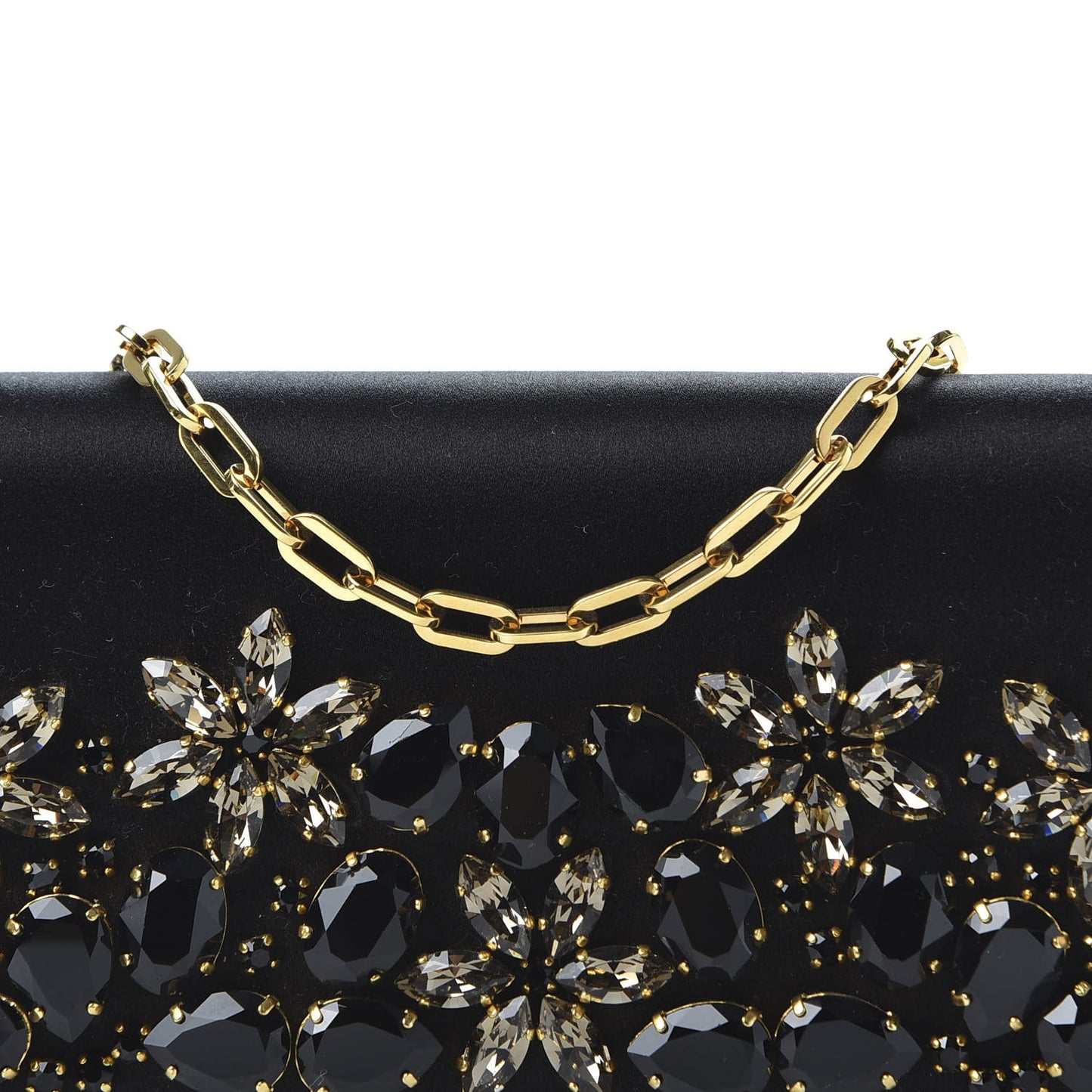 Satin Crystal Chain Wallet Black