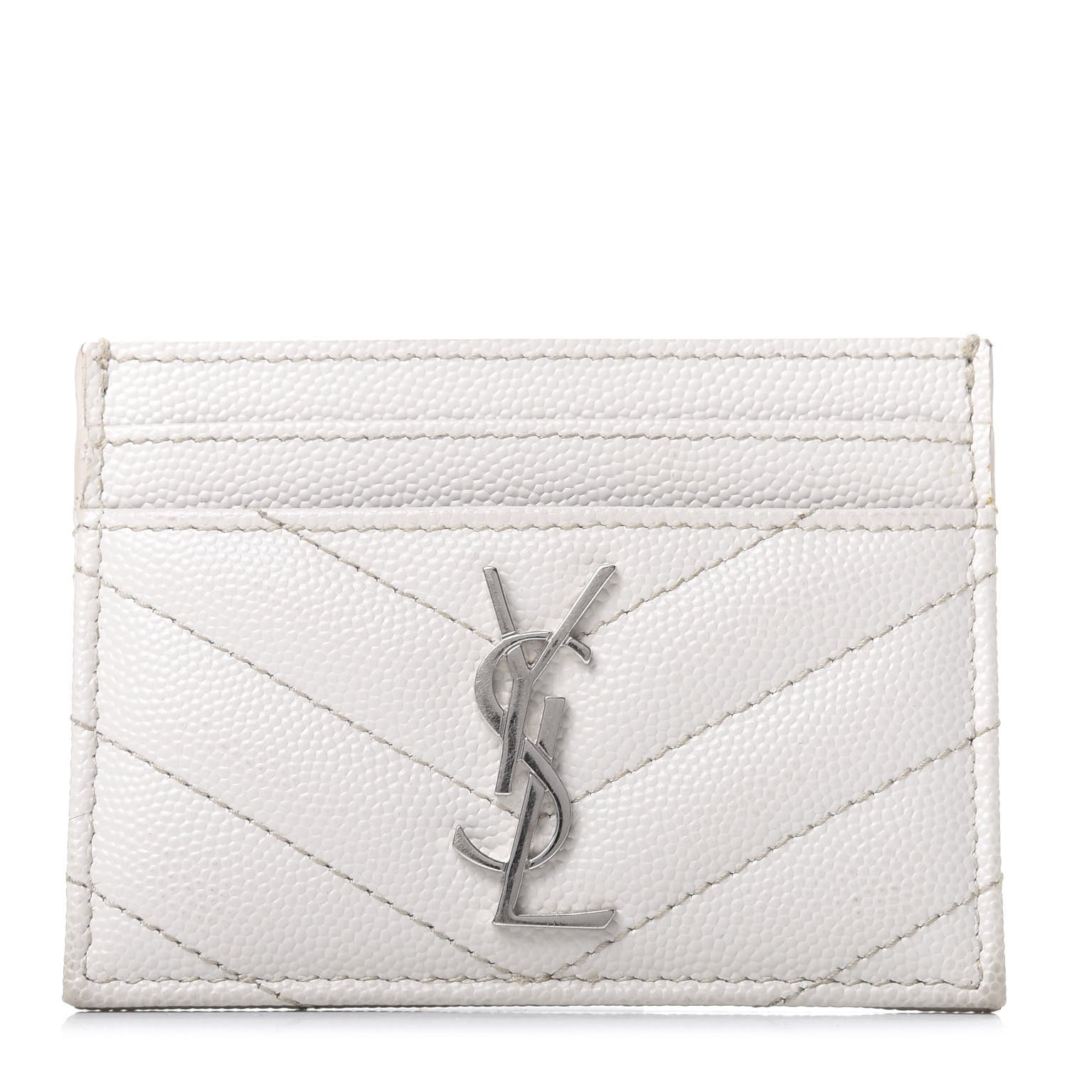 Saint Laurent Grain De Poudre Matelasse Chevron Monogram Credit Card Case Blanc Vintage 1 of 6