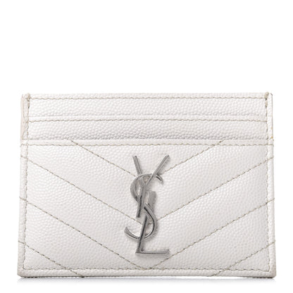 Saint Laurent Grain De Poudre Matelasse Chevron Monogram Credit Card Case Blanc Vintage 1 of 6