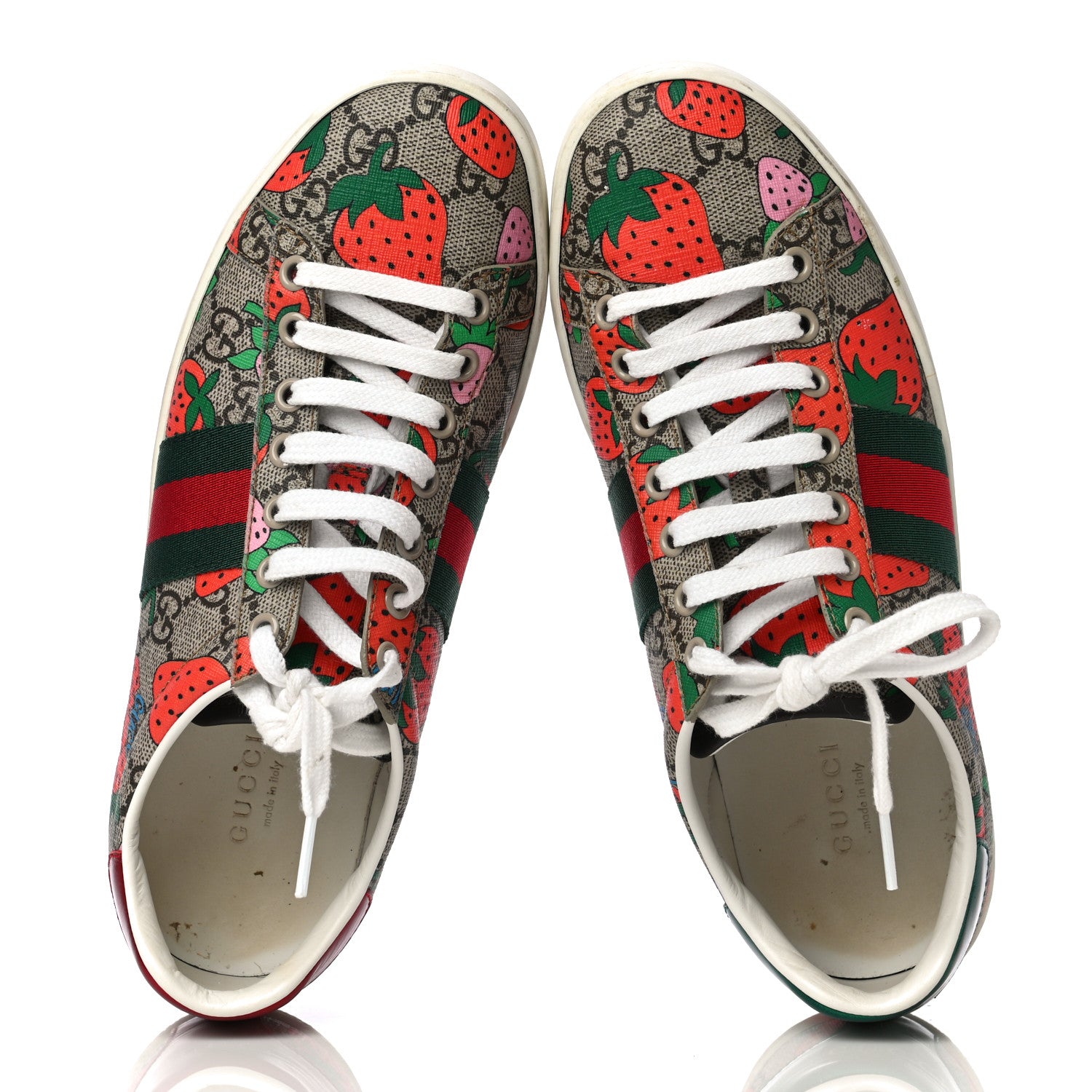 Gucci GG Supreme Monogram Strawberry Web Womens Ace Sneakers 36.5 Beige Multicolor Red Green 9 of 13