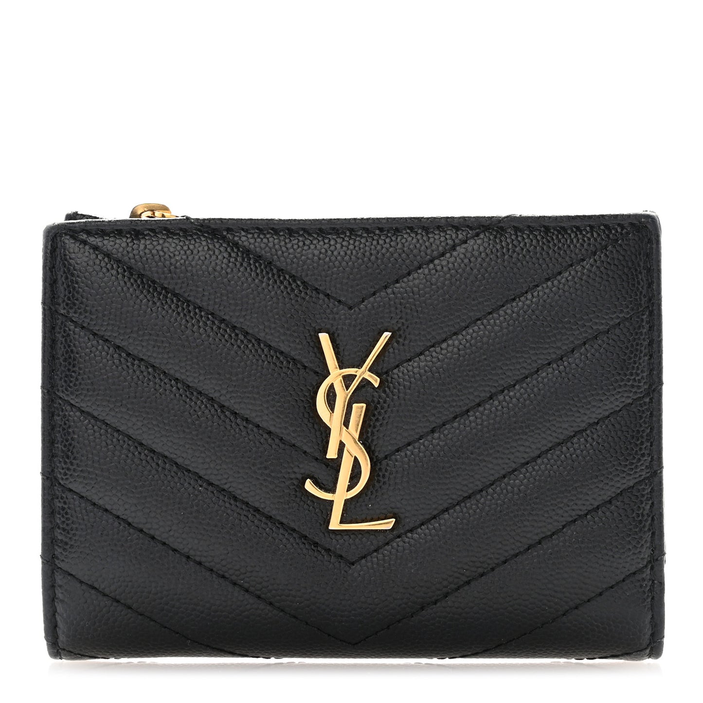Grain De Poudre Matelasse Chevron Monogram Zipped Two-Part Wallet Black