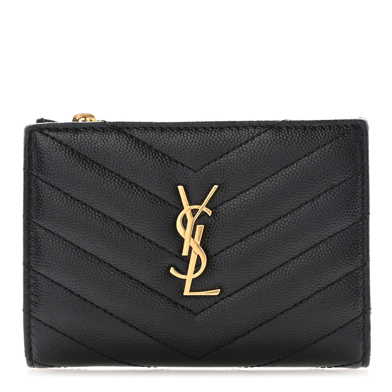 Saint Laurent Grain De Poudre Matelasse Chevron Monogram Zipped Two-Part Wallet Black 1 of 9