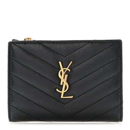 Saint Laurent Grain De Poudre Matelasse Chevron Monogram Zipped Two-Part Wallet Black 1 of 9