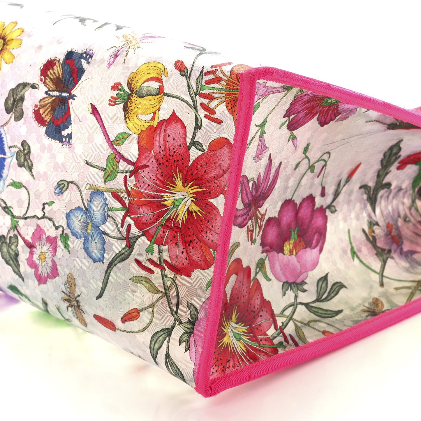 Calfskin Textured Vinyl Print Flora Tote Fluorescent Fuchsia