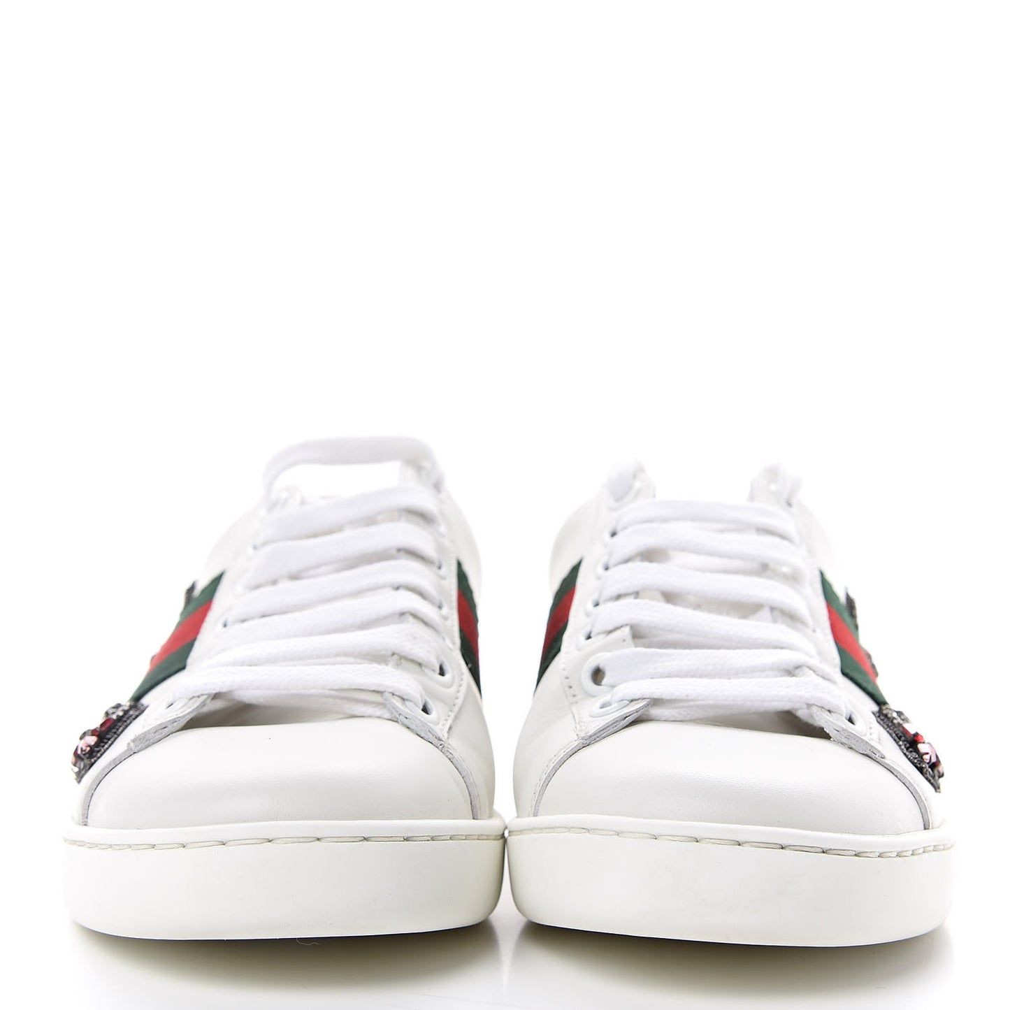 Calfskin Web Studded Womens Arrow Ace Sneakers 34 White