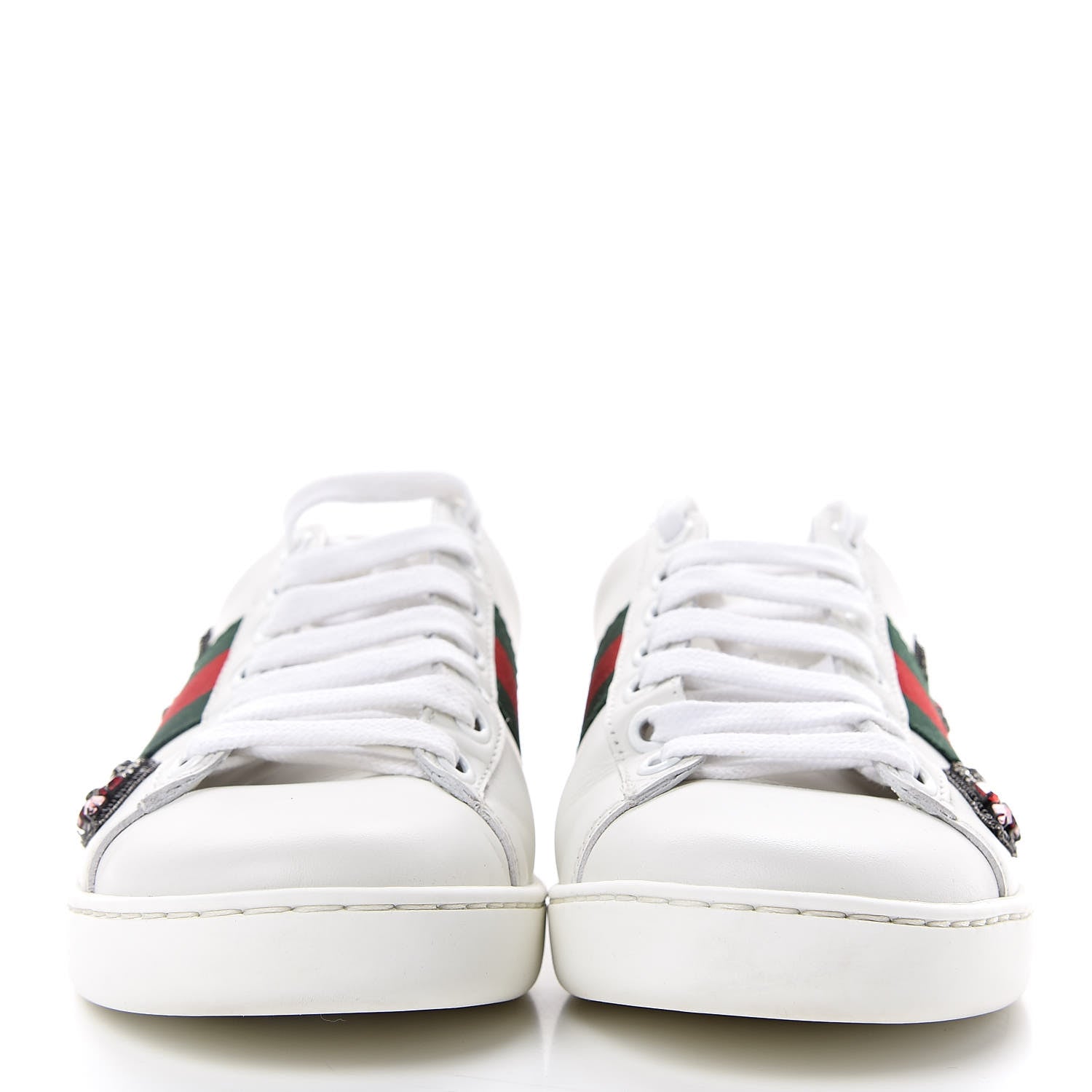 Gucci Calfskin Web Studded Womens Arrow Ace Sneakers 34 White 2 of 10
