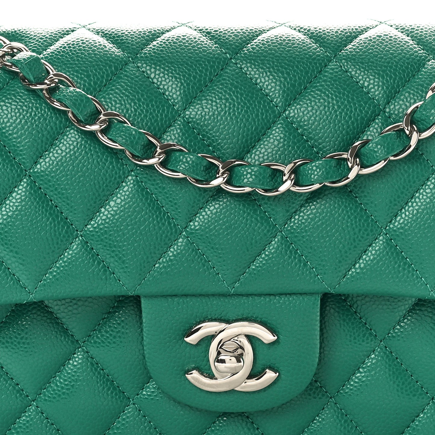 Caviar Quilted Small Double Flap Green