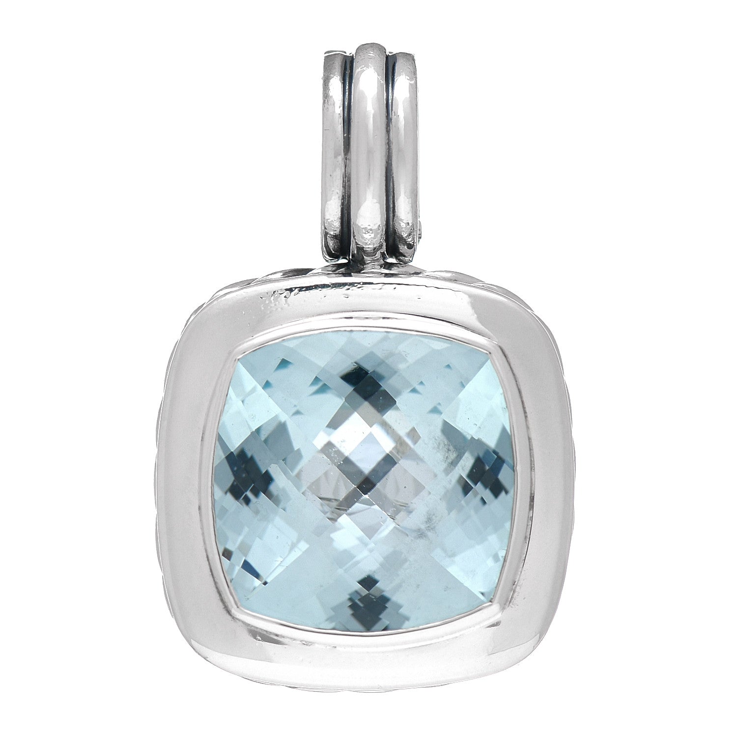 David Yurman Sterling Silver Blue Topaz 14mm Albion Enhancer Pendant 1 of 3