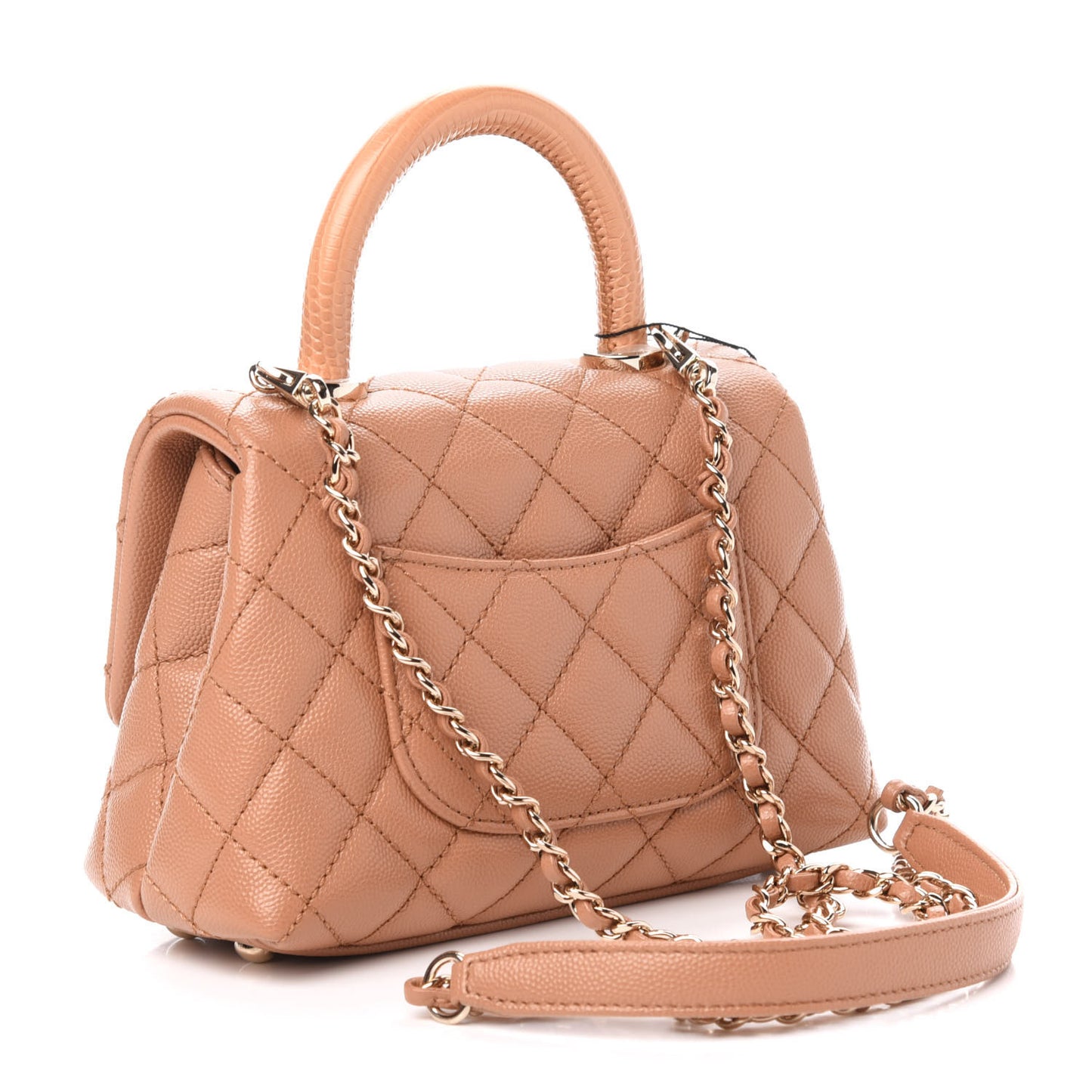 Caviar Lizard Embossed Quilted Extra Mini Coco Handle Flap Brown