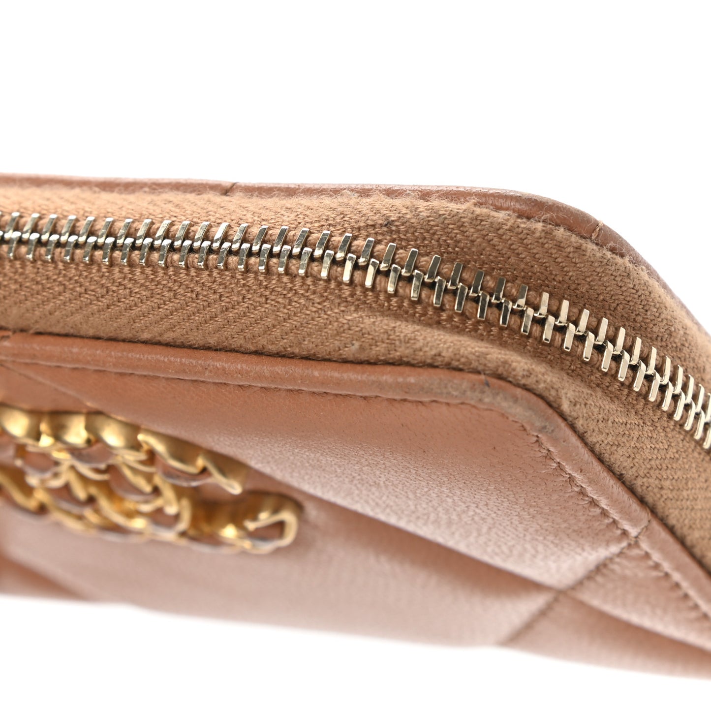 Shiny Goatskin Quilted 19 Zip Around Coin Purse Wallet Brown