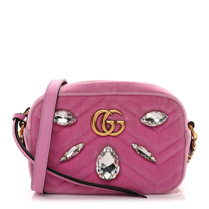 Gucci Velvet Matelasse Marquise Crystals Mini GG Marmont Chain Shoulder Bag Malva 1 of 10