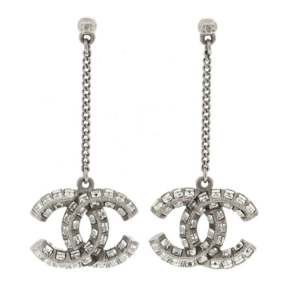 Chanel Baguette Crystal CC Drop Earrings Silver 1 of 4