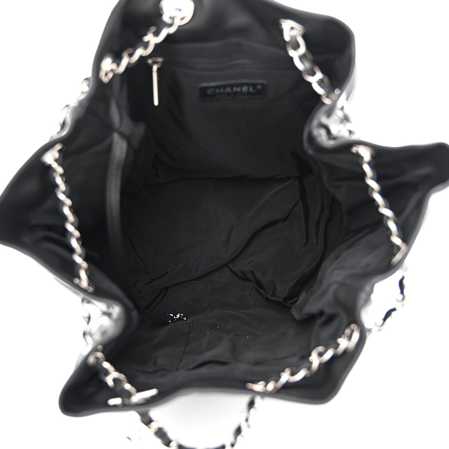 Lambskin Chevron Quilted Large Urban Spirit Drawstring Bag Black