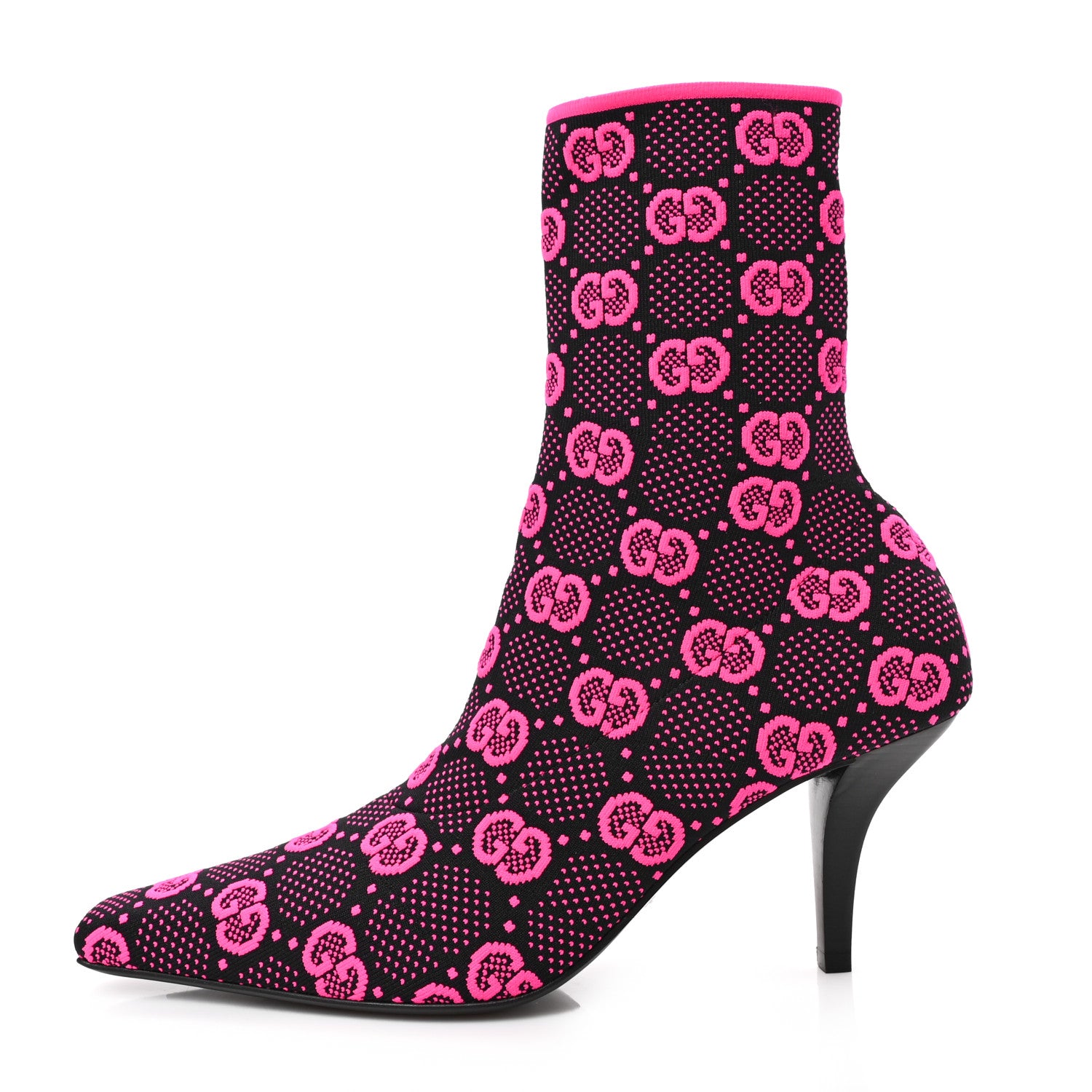 Gucci Technical Jersey Knit GG Monogram Square G 75mm Ankle Boots 38.5 Black Neon Fucsia 1 of 7