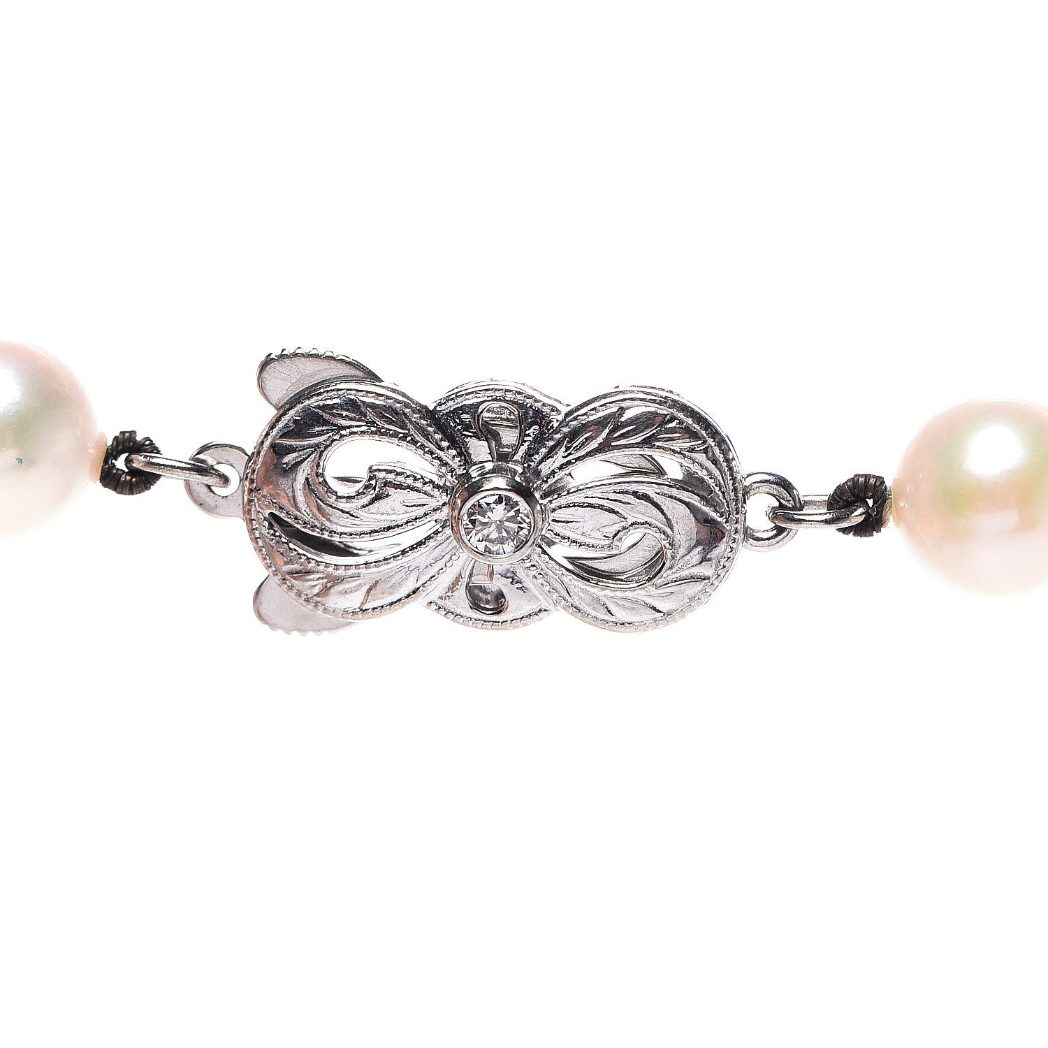 Mikimoto Sterling Silver 18K White Gold Diamond Akoya Pearl 7-8mm Strand Necklace Earring Set 4 of 7