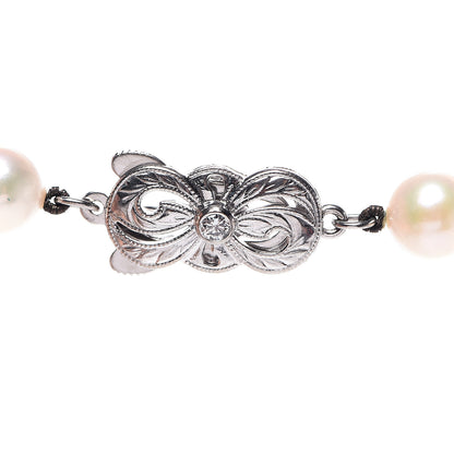 Mikimoto Sterling Silver 18K White Gold Diamond Akoya Pearl 7-8mm Strand Necklace Earring Set 4 of 7