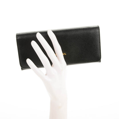 Prada Saffiano Metal Continental Flap Wallet Nero Black 2 of 8