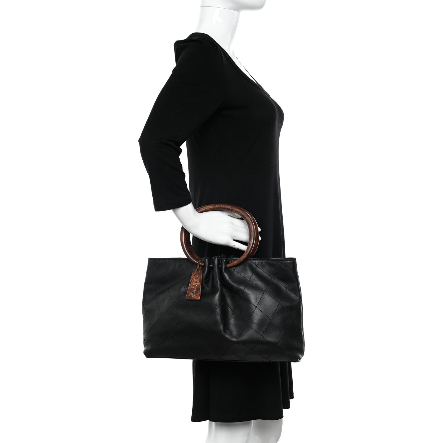 Chanel Lambskin Large Wood Handle Bag Black 3 of 10