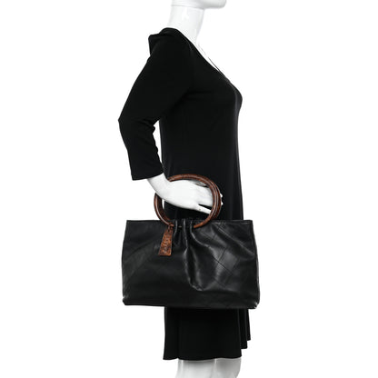 Chanel Lambskin Large Wood Handle Bag Black 3 of 10