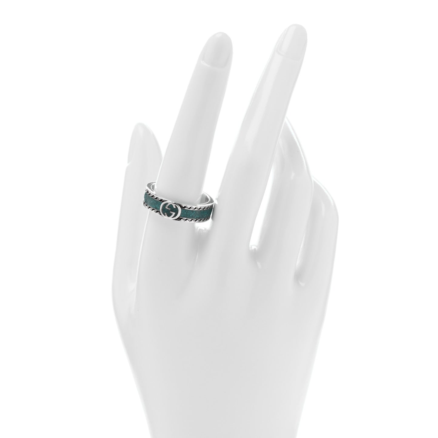 Sterling Silver Enamel Interlocking G Band Ring 60 9 Blue