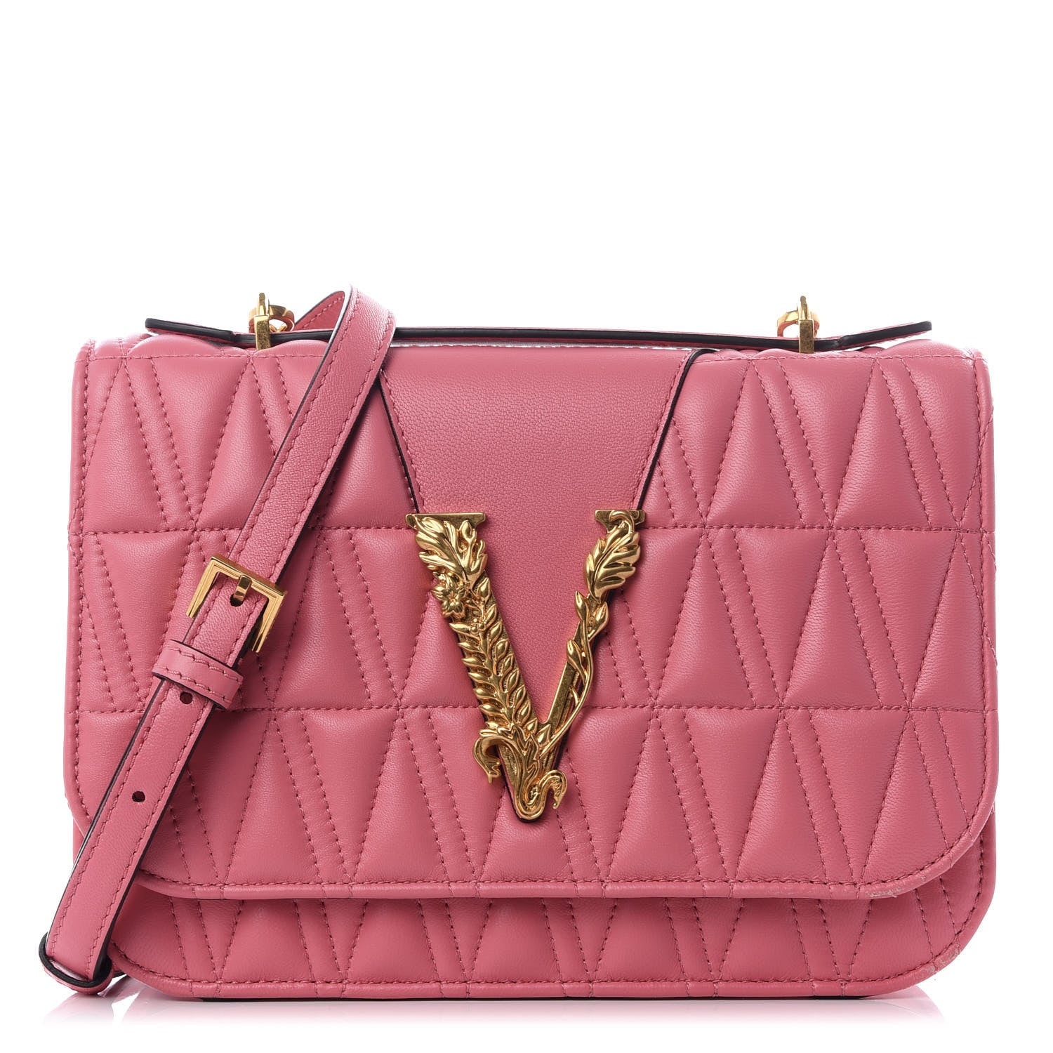 Versace Nappa Quilted Virtus Top Handle Shoulder Bag Blush 1 of 8