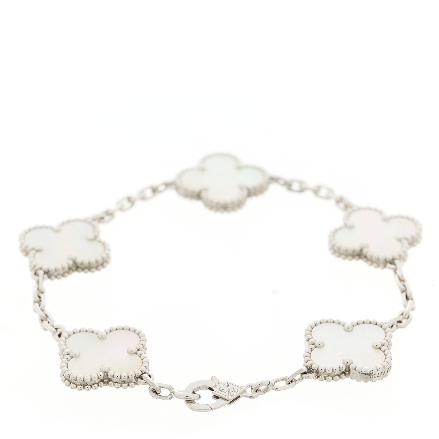 Van Cleef & Arpels 18K White Gold Mother of Pearl 5 Motifs Vintage Alhambra Bracelet 2 of 5