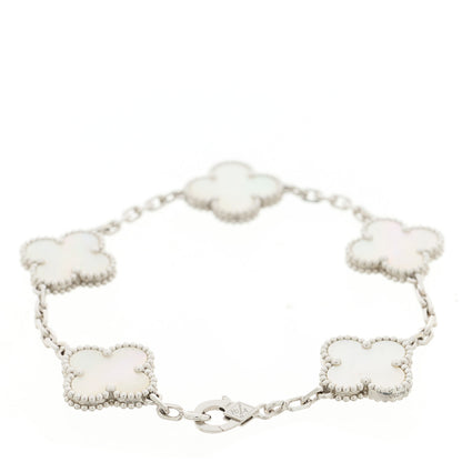 Van Cleef & Arpels 18K White Gold Mother of Pearl 5 Motifs Vintage Alhambra Bracelet 2 of 5
